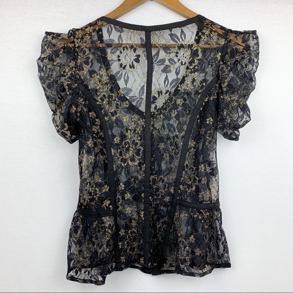 Charlotte Russe Ruffle Sleeve Sheer Lace Blouse - Picture 6 of 8
